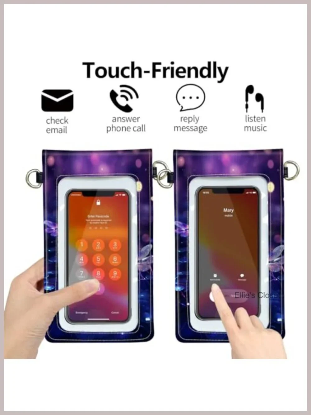 Faux Leather Mini Crossbody Phone Purse with Touch Screen Window